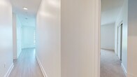 Located at 232 E 2nd St in the heart of downtown Los Angeles, this thoughtfully designed three-bedroom, two-bathroom unit offers a bright and contemporary living experience across a single floor. The open-concept kitchen and living area serves as the heart of the home, featuring light wood-style flooring, crisp white walls, and abundant natural light streaming through large windows with blinds. The kitchen is well-appointed with dark espresso-toned cabinetry, white quartz countertops, a white subway tile backsplash, and a full suite of stainless steel appliances including a gas range, microwave, dishwasher, and refrigerator. The living area flows naturally from the kitchen, maintaining the light flooring and clean aesthetic. Each of the three bedrooms is carpeted in neutral tones and receives natural light through windows overlooking the surrounding neighborhood. The primary bedroom offers a comfortable footprint with ample wall space. Both bathrooms mirror the modern design language of the unit, featuring the same warm wood-tone vanity cabinetry, white countertops, and light flooring, with a bathtub-shower combination in each. A hallway connects all rooms efficiently, completing this well-organized and move-in-ready urban residence.