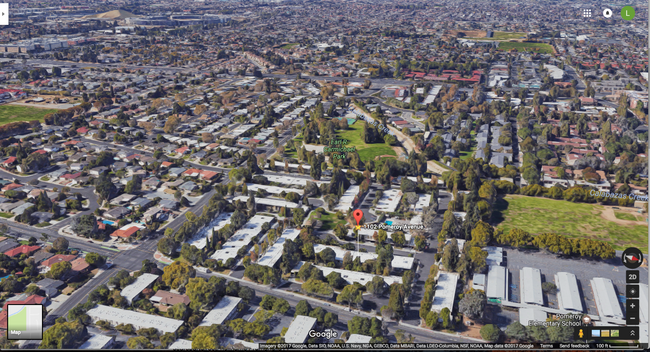 3D Bird's eye view of the property (with new Apple campus at the top left corner) - 1102 Pomeroy Avenue