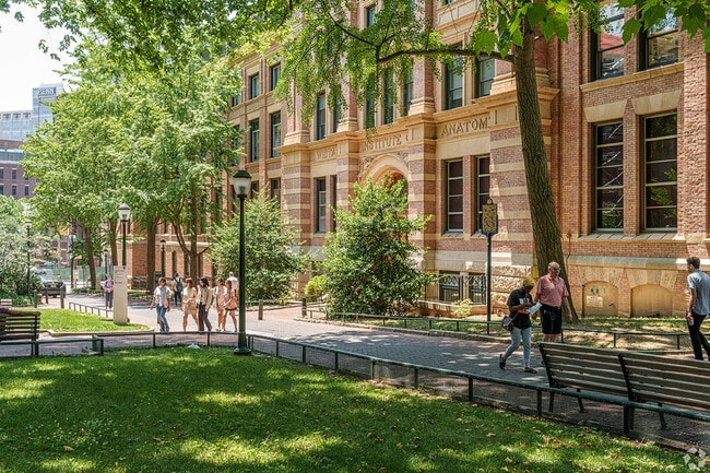 The Gothic theme at Penn is carried through on many buildings, such as the Wistar Institute.