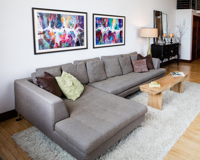 Living room with gallery art - 201 Galer St