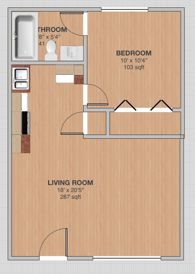 1 Bedroom Floorplan - Sandpiper Apartments