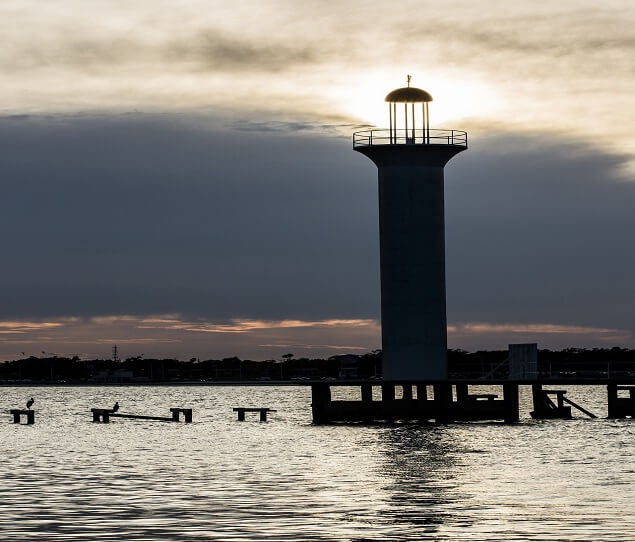 The lighthouse at dusk