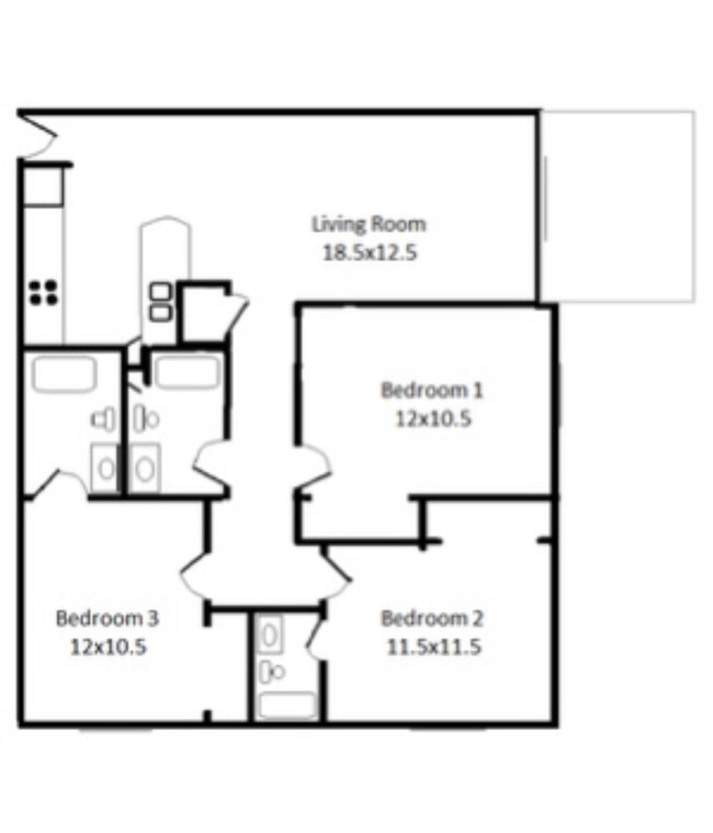 Plano de planta de 3 habitaciones - Bramble Oak Apartments