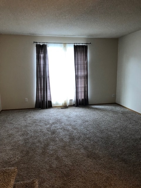 Living room with large window faces west and gets a lot of afternoon sun. There is a non-working fireplace which adds character to the room. - 12042 E Ford Circle