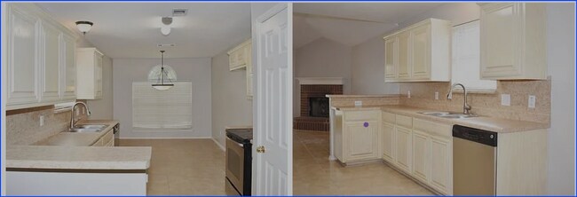 Esta encantadora cocina cuenta con elegantes gabinetes y un amplio espacio en la encimera. - 3108 Silent Creek Trl