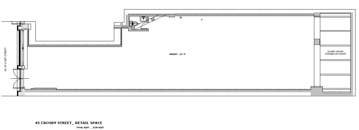 Plano de planta: 2,135sf espacio de tiendas de venta al por menor en la planta baja - 45 Crosby St