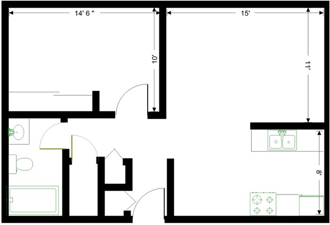 Westside 1-Bedroom Layout - Westside Apartments