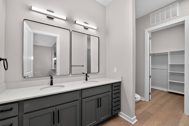 Matte Black Fixtures* with Grey Cabinetry - The Aster Cary