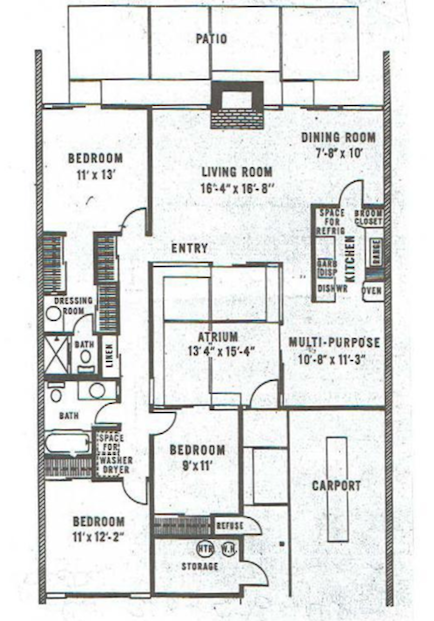 The mirror image of the townhouse's floor plan (=our unit has the carport on the left side) - 1102 Pomeroy Avenue