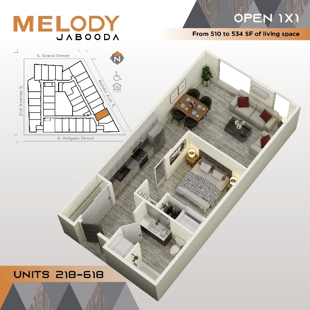 Open 1-Bed E squared 218-618 - Melody Jabooda Apartments