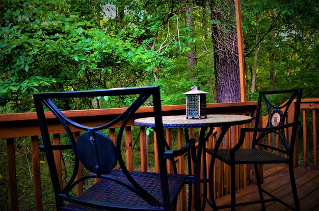 Private deck with relaxing seating area overlooking the trees - 104 Hillcrest Ave