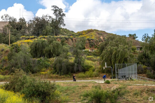 People playing basketball in Hulda Crooks Park, Loma Linda.