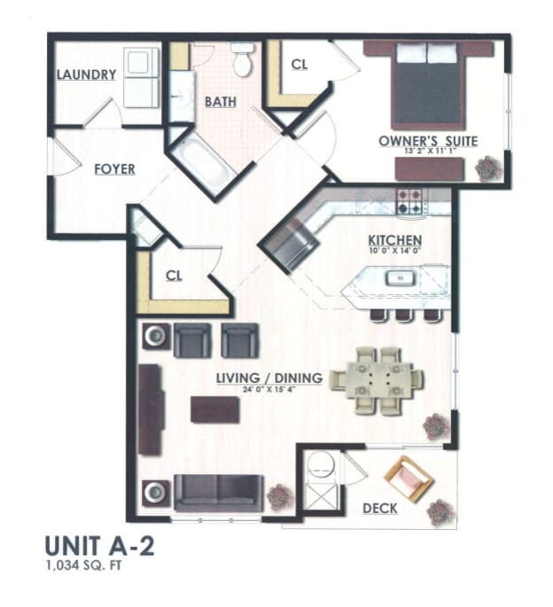 A2 Floorplan (1034 sq ft) - Albertson Village