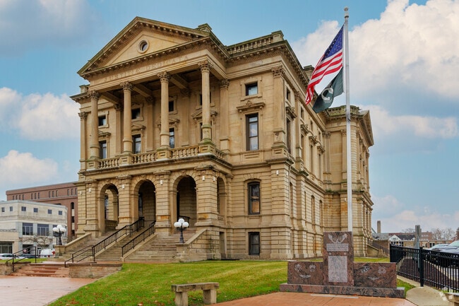 A magnificent architectural building with a patriotic World War II forever remembered memorial.