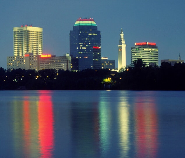 A view of Springfield at dusk