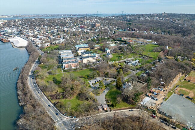 Snug Harbor Cultural Center encompasses much of New Brighton's waterfront landscape.