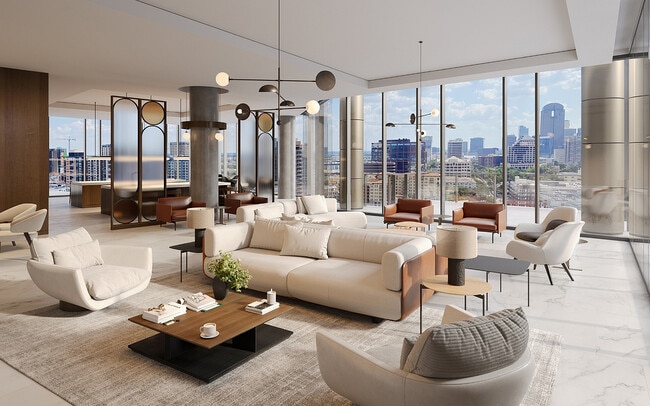 Disfrute de vistas panorámicas de la ciudad, cómodos asientos y excelente compañía en nuestro Club Lounge. - Parkview Turtle Creek by Hanover