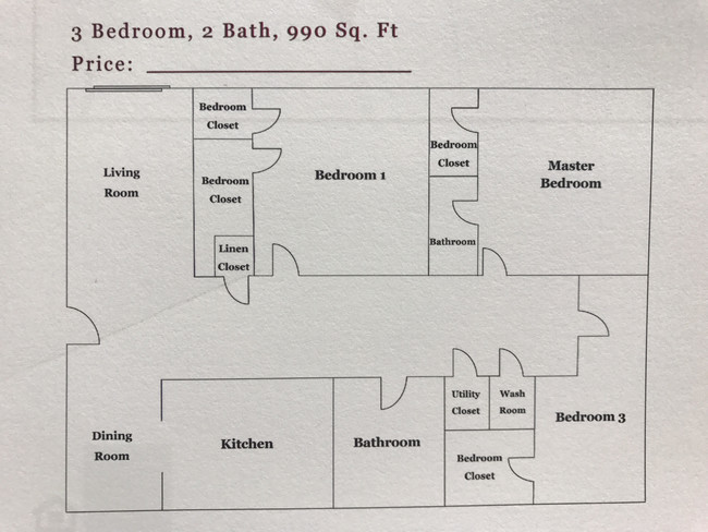 Ej.: Plano de planta de dos habitaciones - Dover Village Apartments