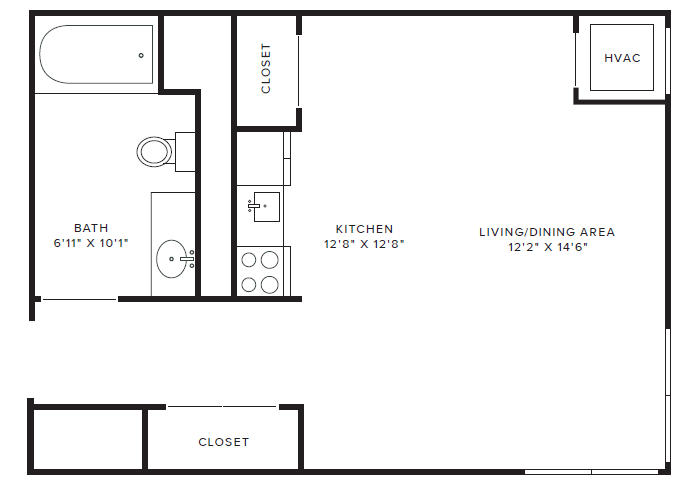 Crittenden Court Apartments – Studio Type B