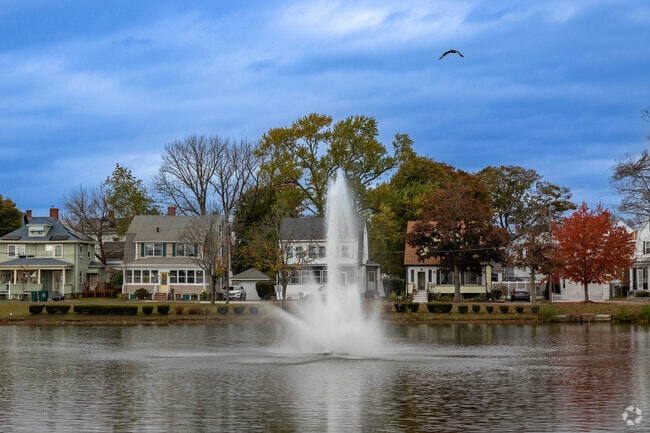 The fountain in the center of Flax Pond in Lakeside is sure to catch your eye on a walk.