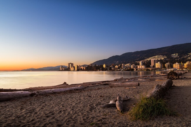 Sunset at Ambleside Park in West Vancouver.
