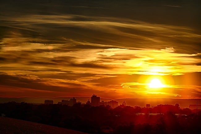 Sun setting over Harrisburg