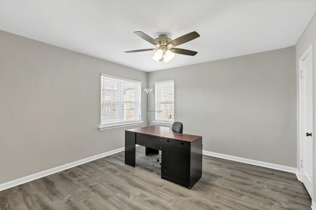 Secondary bedroom is nicely sized and perfect for office or room mate. Room easily accommodates a queen bed. Desk will stay or go based on tenants preface. - 3443 Lawn Ave