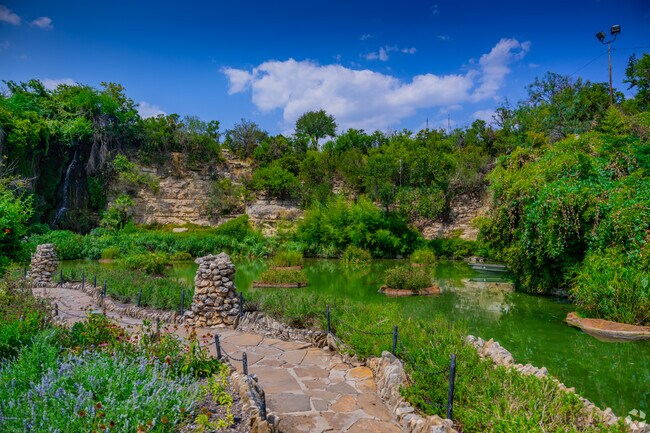 The Japanese Tea Garden features a 60-foot waterfall along its back wall.