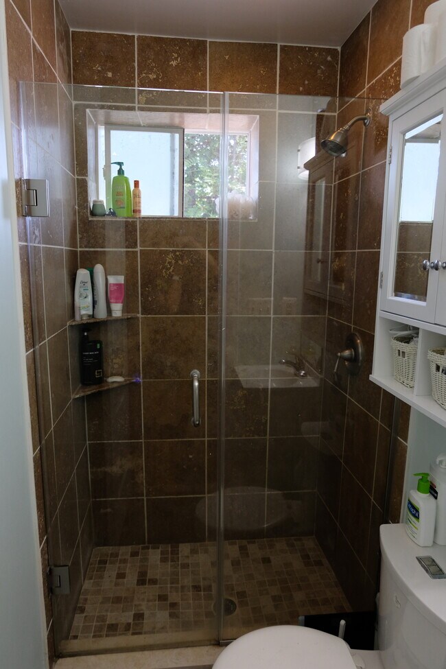 Glass walk-in shower. Frosted window pane provides privacy and allows for ventilation. - 514 Hobart Pl NW