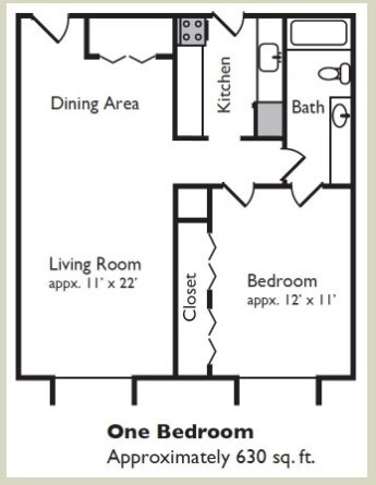 1/1 Plano de planta - Palmetto Golf Club Apartments