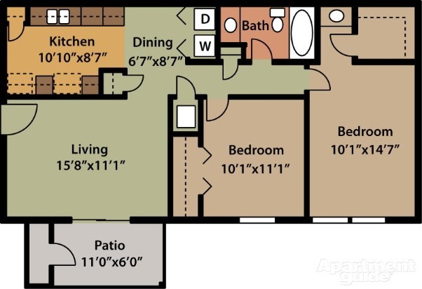 Plano de planta de dos habitaciones - Legacy Pointe Apartments