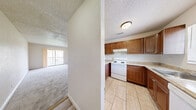 Located at 5926 Ceylon Ct in West Palm Beach, FL, this 2-bedroom, 2-bathroom residence offers a practical and comfortable single-floor layout. The kitchen is equipped with warm medium-toned wood cabinetry, light granite-style countertops, tile flooring, a white range, and a dishwasher, with a window providing natural light. It opens toward the living area, which features plush carpeting and sliding glass doors leading to a private balcony with outdoor views. Both bedrooms are carpeted and feature sliding double-door closets and windows with blinds that allow in natural light. The primary bedroom is generously sized, while the second bedroom offers a comfortable, functional space. Each of the two bathrooms includes a full tub-shower combination with clean, white fixtures. Throughout the home, textured ceilings add a classic finish. Additional storage is provided by three closets spread across the unit. Hallways connect the rooms efficiently, contributing to a well-organized flow. The overall ambiance is clean, neutral, and move-in ready, suited for those seeking a straightforward and functional living space in West Palm Beach.