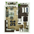 1 Bedroom, 1 Bathroom - 634 SF B