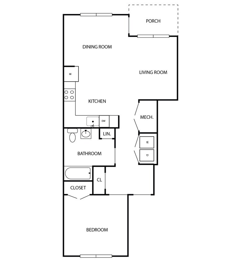 Plano de planta de 1 dormitorio - Apartments at Three Bridges
