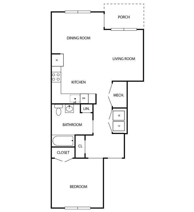 Plano de planta de 1 dormitorio - Apartments at Three Bridges