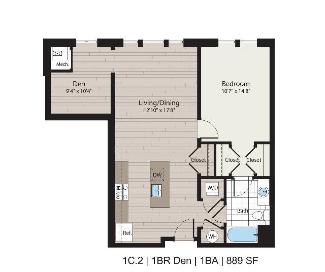 1c.2 1BD/1BA with Den 889 SF - ICON Residences at The Rotunda