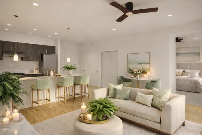 Living room and kitchen area - Hearthstone Lodge Senior Residences