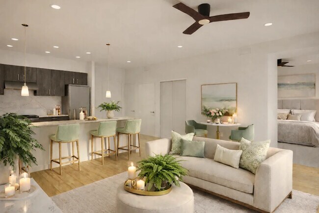 Sala de estar y área de cocina - Hearthstone Lodge Senior Residences