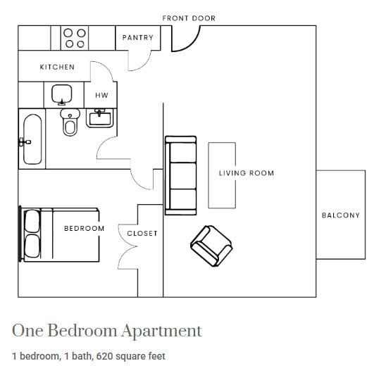 1 Bedroom, 1 Bathroom 620 SF - Center City Apartments