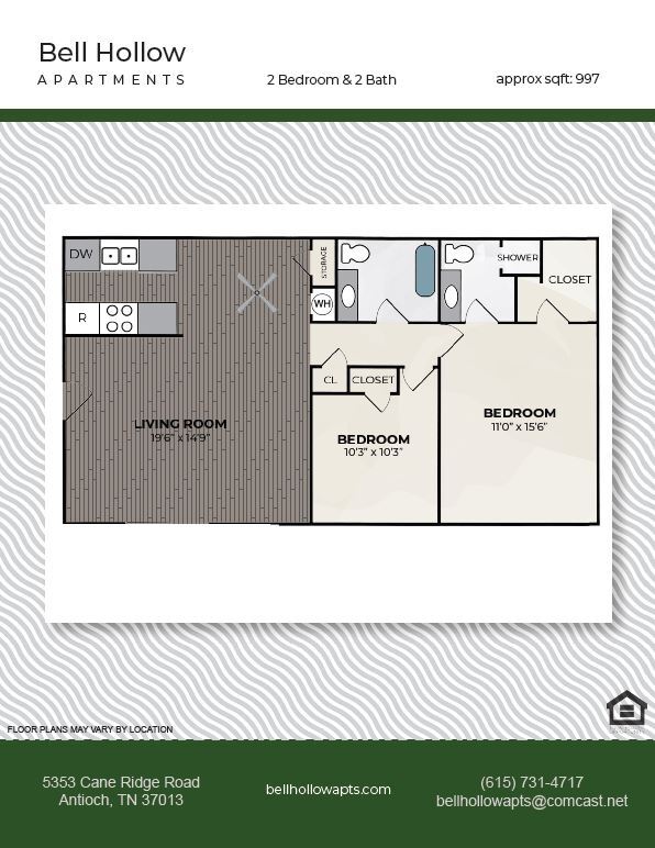 2 habitaciones - 2 baños - 997 pies cuadrados - Bell Hollow at Century Farms