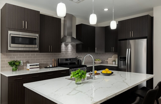 Experience culinary excellence in this sleek modern kitchen. - 30 Court Street Apartments