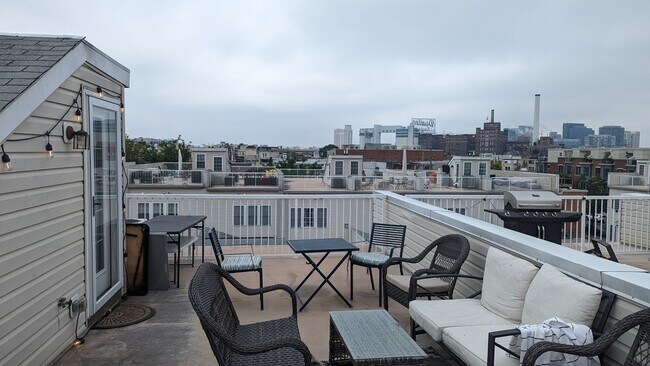 Rooftop deck looking at Domino Sugars Sign - 1308 Richardson St