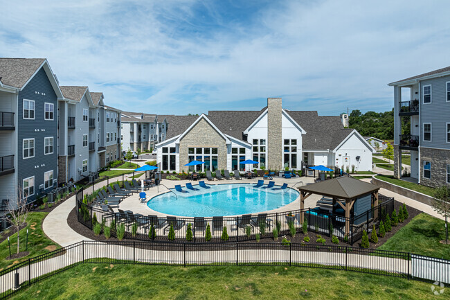 Clubhouse and Outdoor Pool - The Edison at Blue Springs