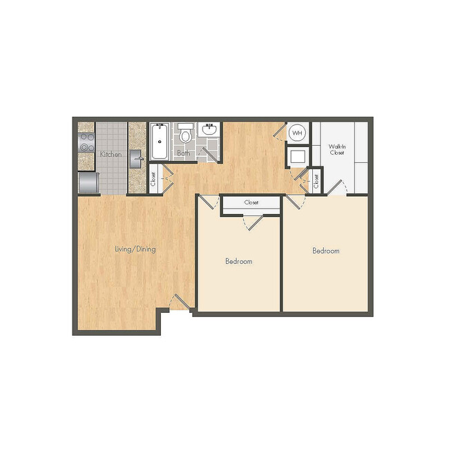 Explore this contemporary 2-bedroom layout featuring a versatile living/dining space. - Audubon Village