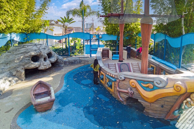 Pirate ship play structure at Pirate Park in Bellflower.
