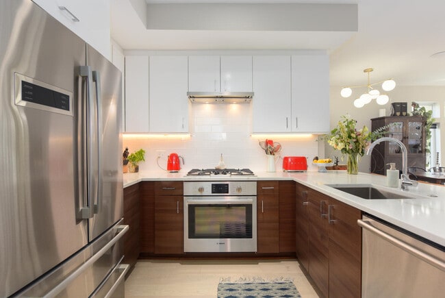 Kitchen with new Bosch appliances (gas cook top, electric oven). - 1001 Monroe St NW (Washington, DC) Apartment