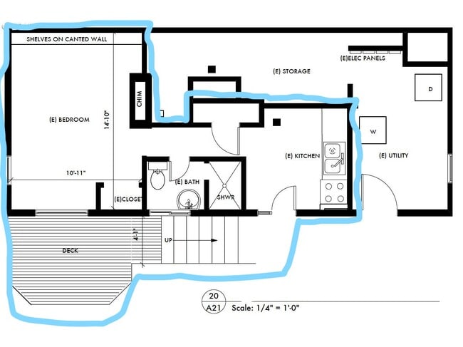 Apartment Layout is highlighted in blue. Utility area has shared storage and free laundry facilities - 1334 SW College St.