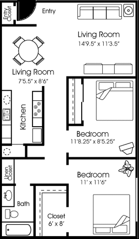 2HAB/1BA - Park Place Apartments