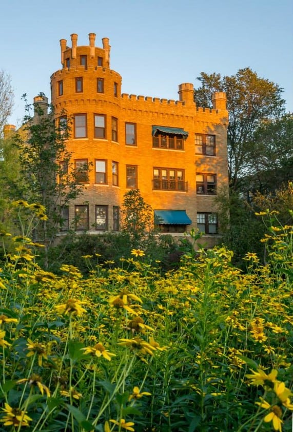 Sunset view of Park Castle from park - 2458 W Greenleaf Ave