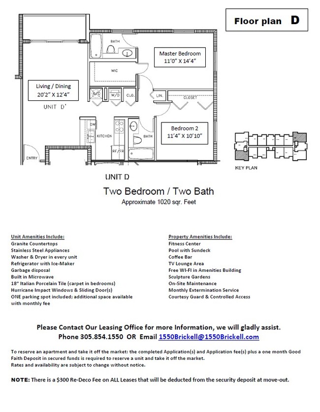 2HAB, 2BA, disposición D - 1550 Brickell Ave